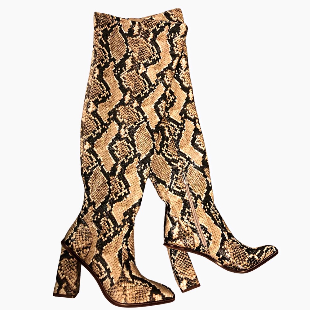 Vince camuto snake print knee high boots